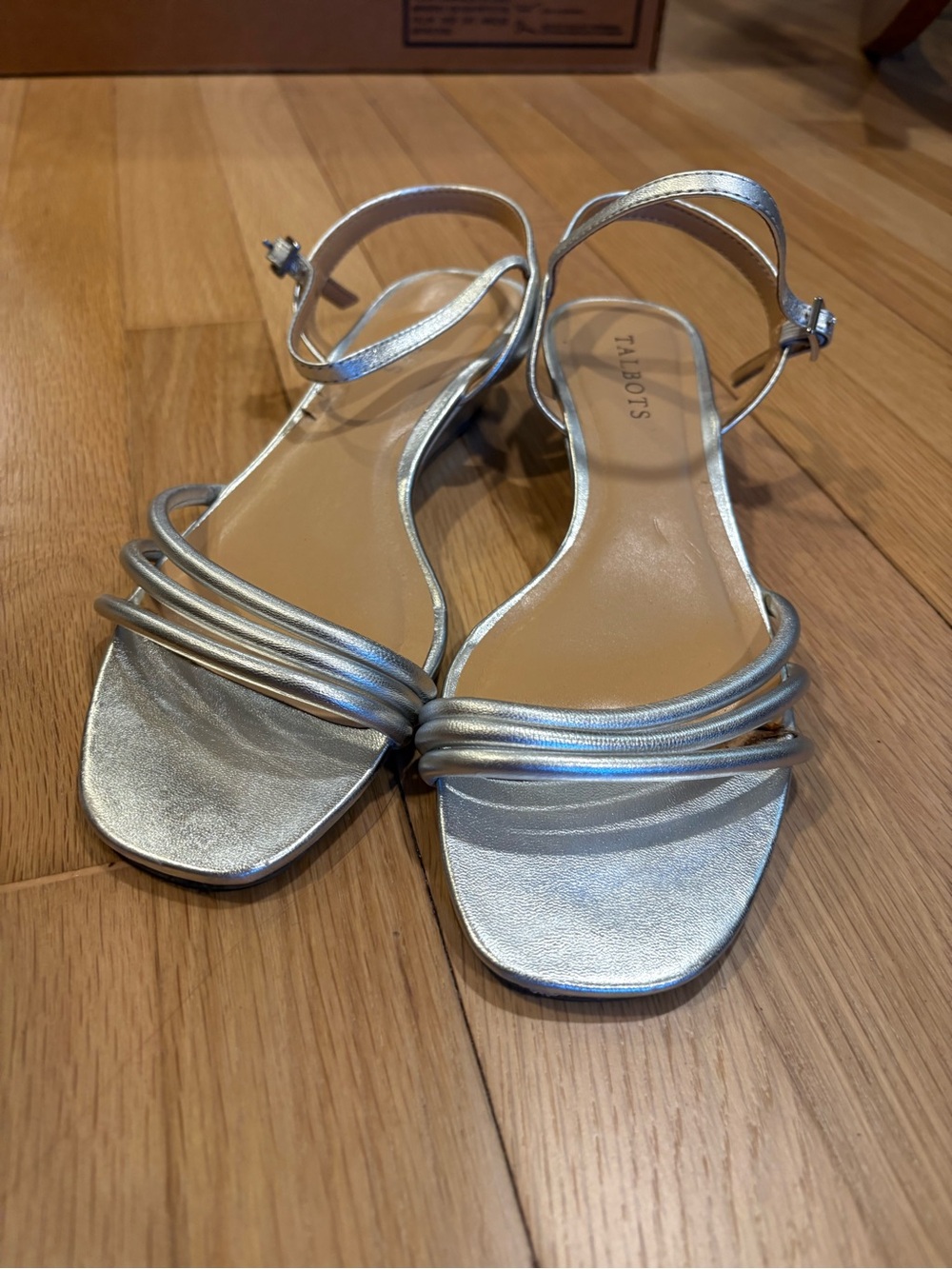 Talbots Metallic Silver Strappy Square-Toe Sandals